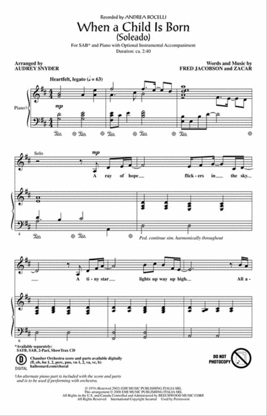 When a Child Is Born (Soleado) 3-Part scores gallery preview page 2