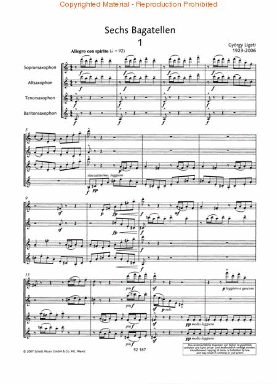 6 Bagatelles 6 Bagatelles Saxophone Quartet scores gallery preview page 2