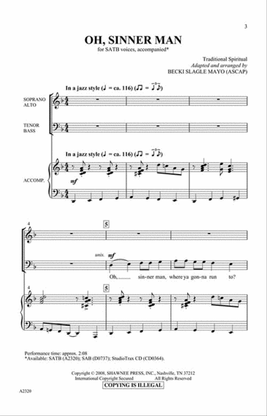 Oh Sinner Man Oh Sinner Man 4-Part scores gallery preview page 2