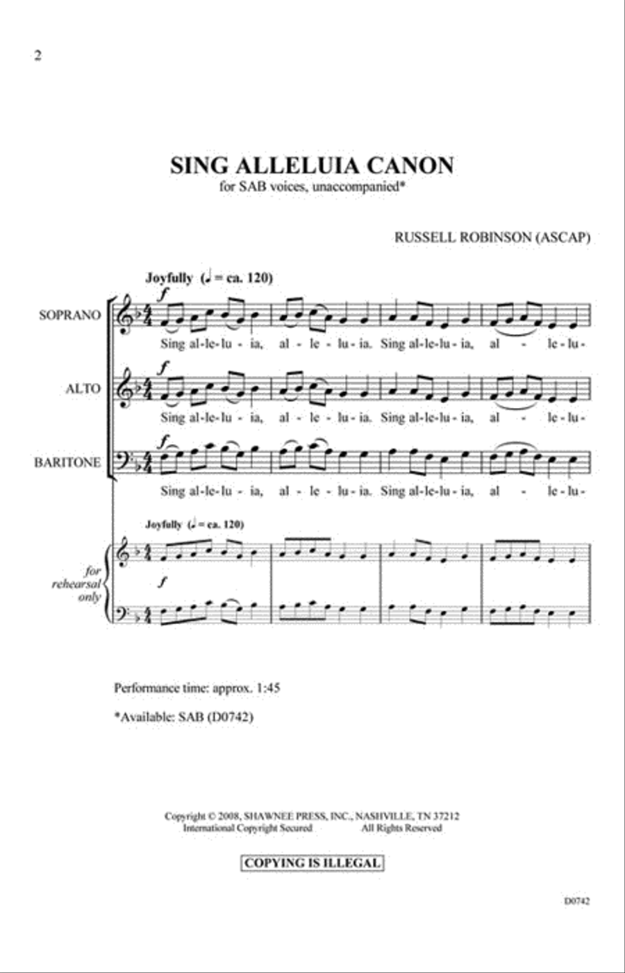 Sing Alleluia Canon Sing Alleluia Canon 3-Part scores gallery preview page 2