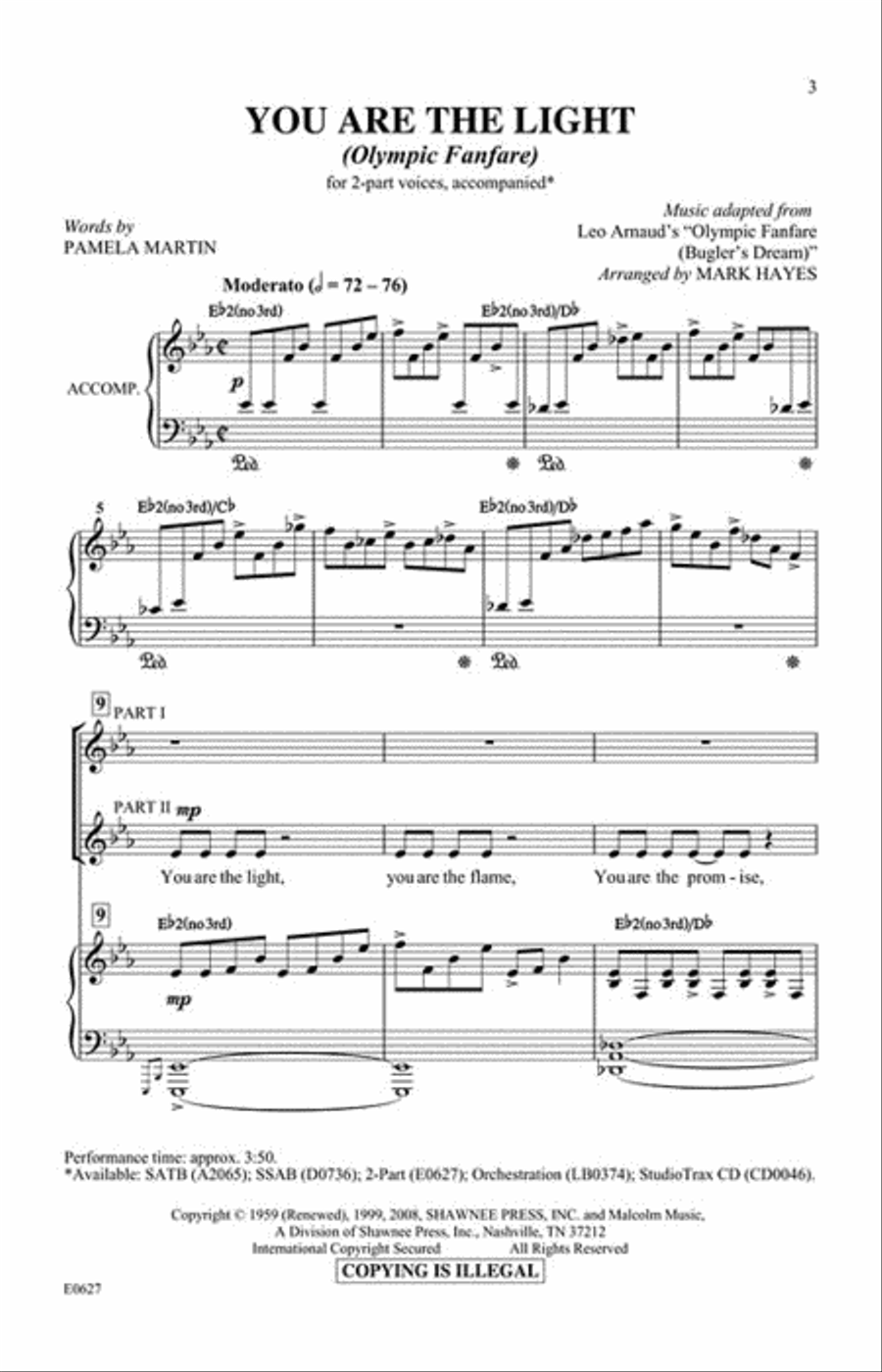 You Are the Light (Olympic Fanfare) SSA scores gallery preview page 2