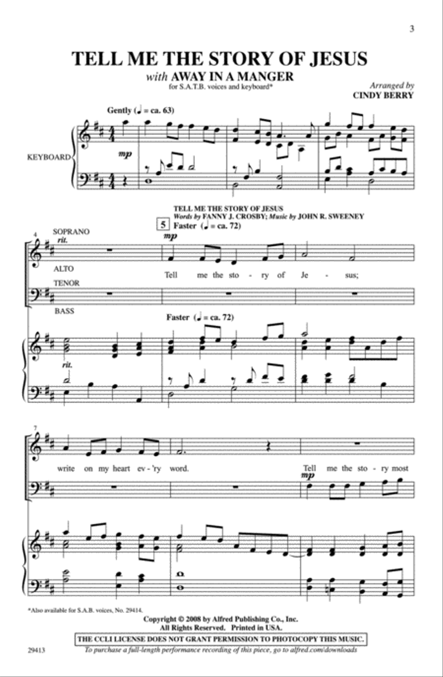 Tell Me the Story of Jesus by Cindy Berry 4-Part - Sheet Music page 2