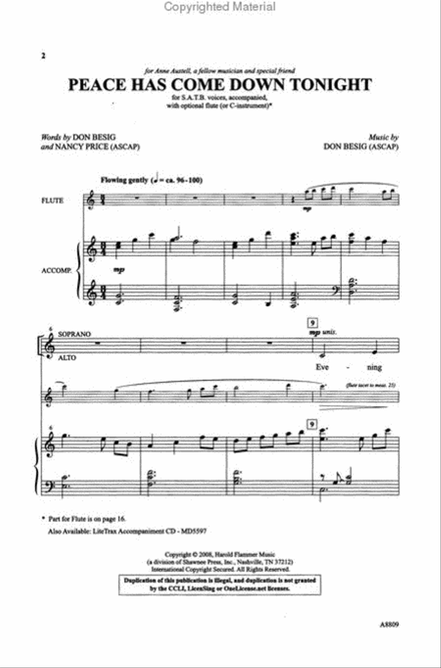 Peace Has Come Down Tonight 4-Part scores gallery preview page 2