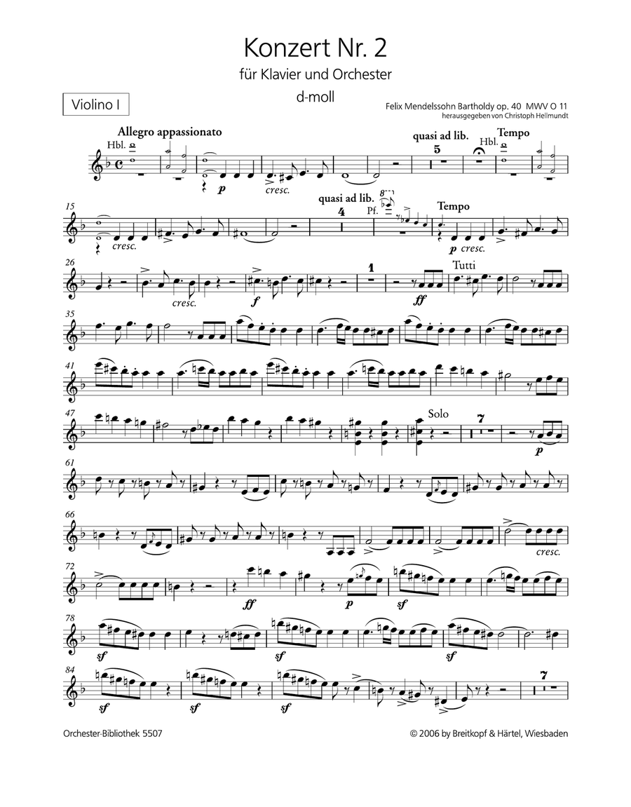 Piano Concerto No. 2 in D minor Op. 40 MWV O 11 Orchestra scores gallery preview page 2