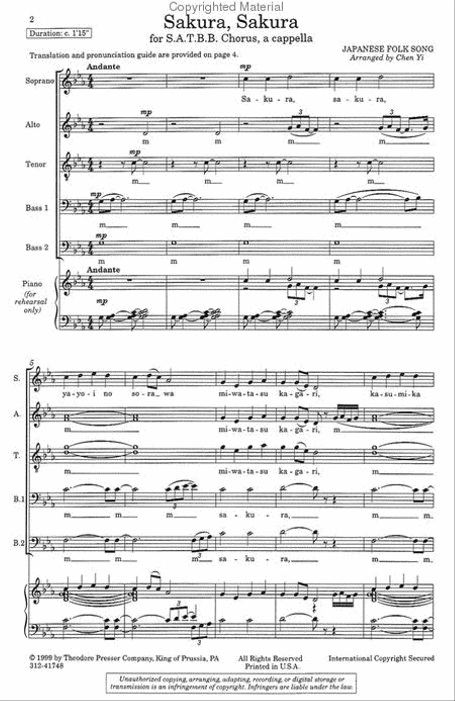 Sakura, Sakura Sakura, Sakura A Cappella scores gallery preview page 2