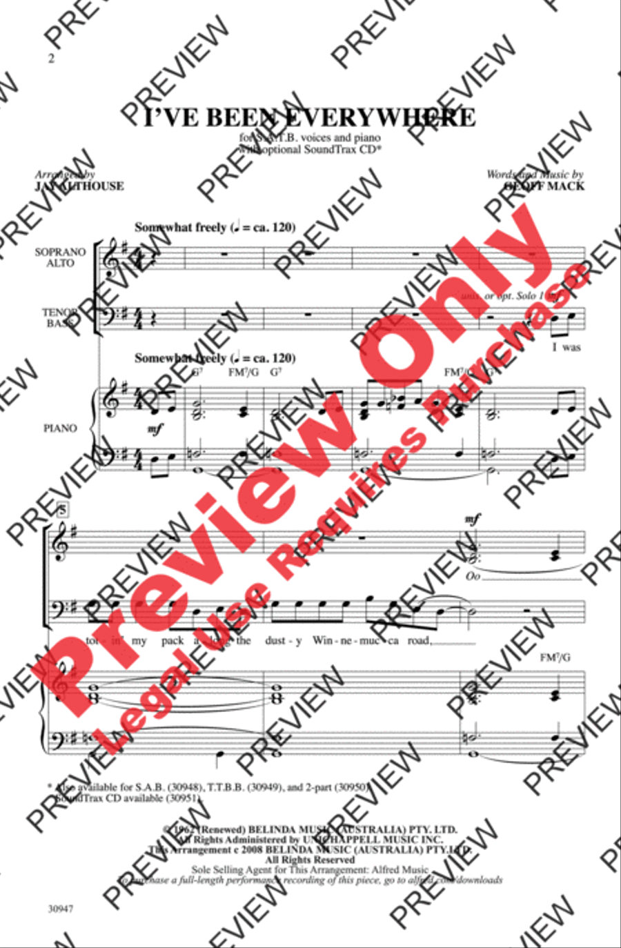 I've Been Everywhere I've Been Everywhere 4-Part scores gallery preview page 2