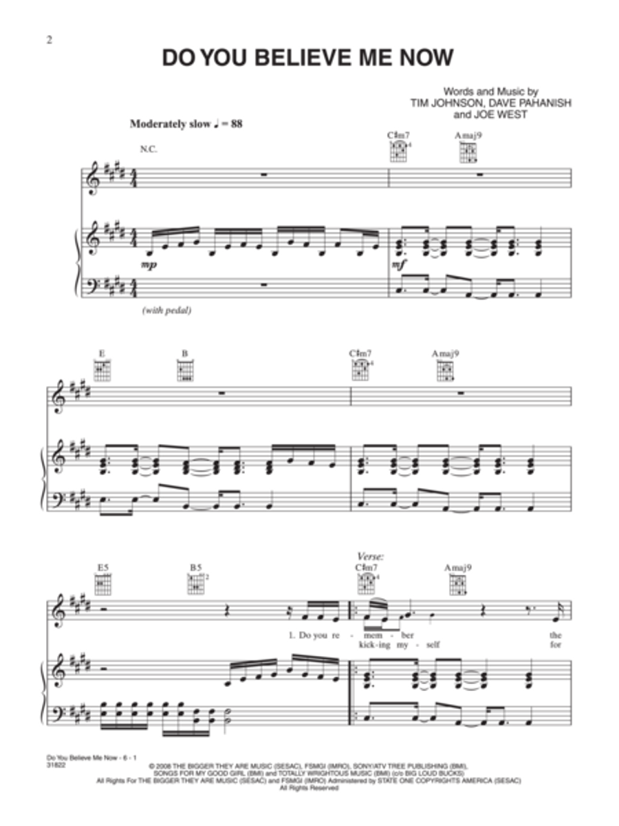 Do You Believe Me Now Piano, Vocal, Guitar scores gallery preview page 2