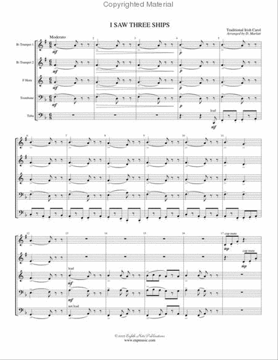 I Saw Three Ships Brass Quintet scores gallery preview page 2
