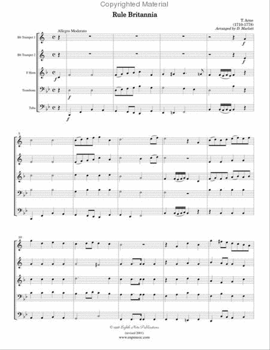 Rule Britannia Rule Britannia Brass Quintet scores gallery preview page 2
