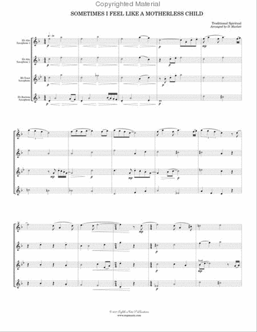 Sometimes I Feel Like a Motherless Child Saxophone Quartet scores gallery preview page 2