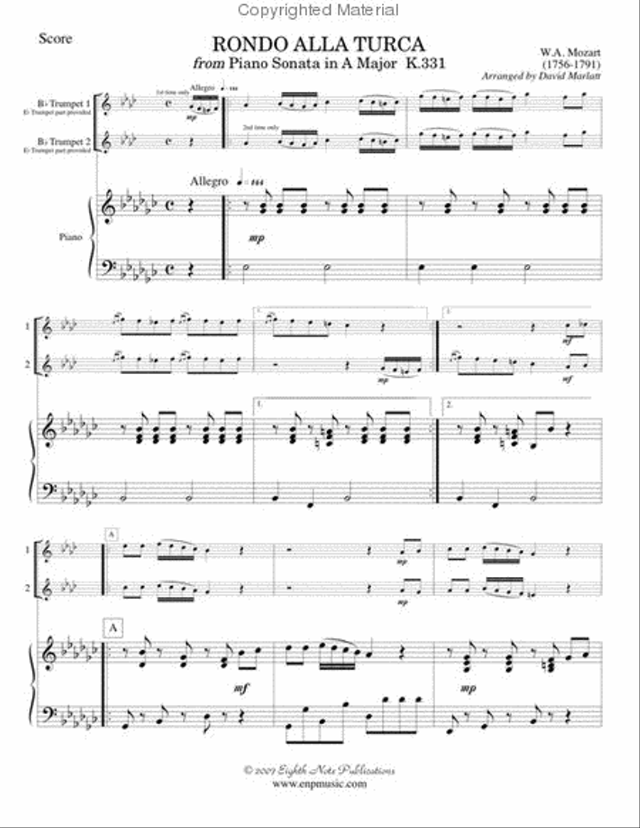 Rondo Alla Turca Trumpet Duet scores gallery preview page 2