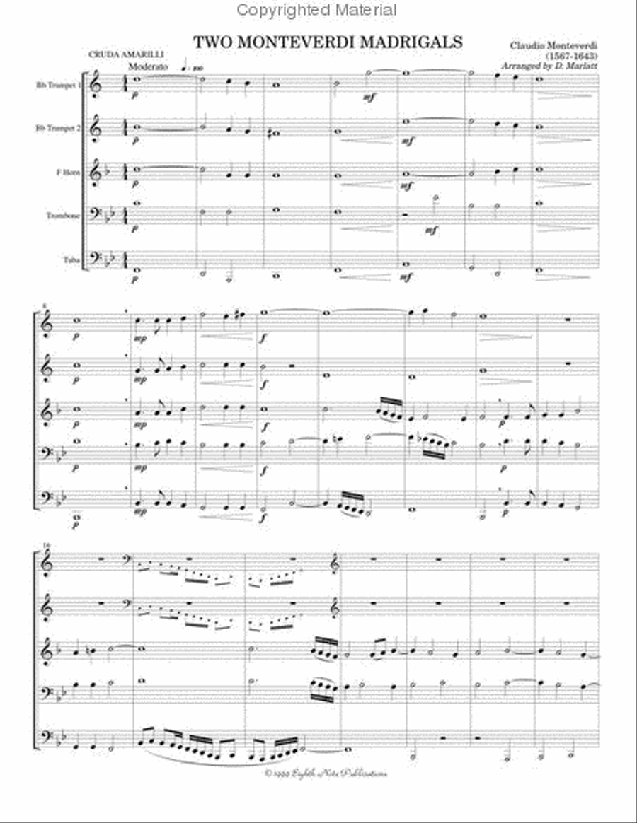 Two Monteverdi Madrigals Brass Quintet scores gallery preview page 2