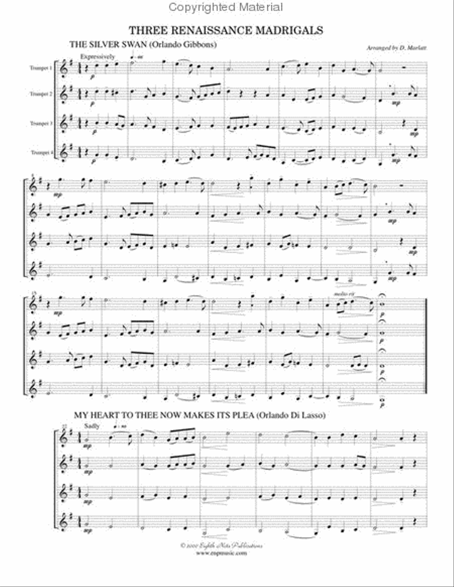 Three Renaissance Madrigals Small Ensemble scores gallery preview page 2