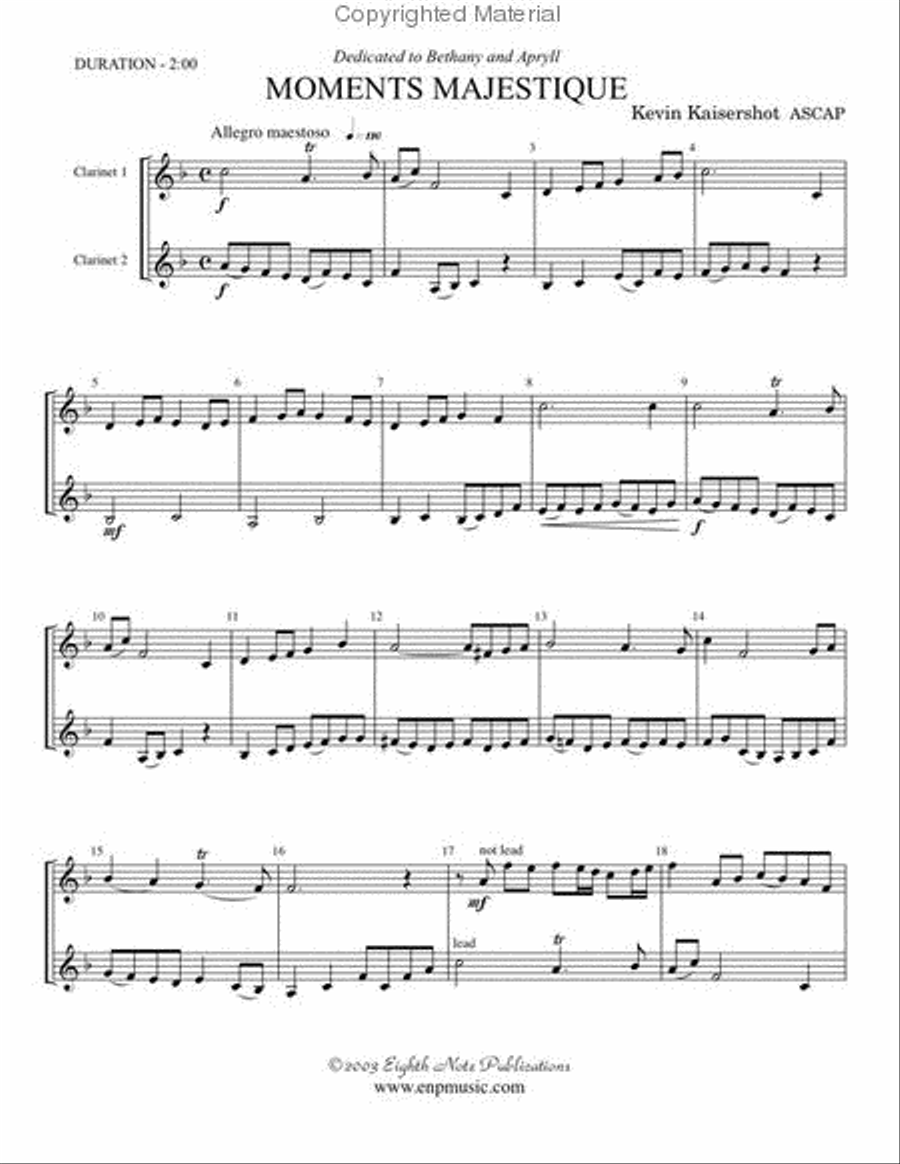Moments Majestique Moments Majestique Clarinet Duet scores gallery preview page 2