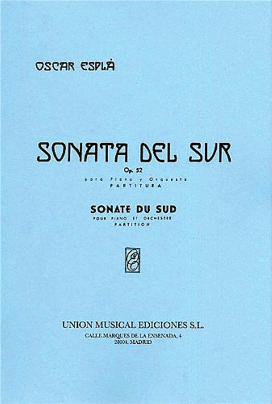 Espla Sonata Del Sur Op.52 Pf/orch M/s Orchestra scores gallery preview page 1