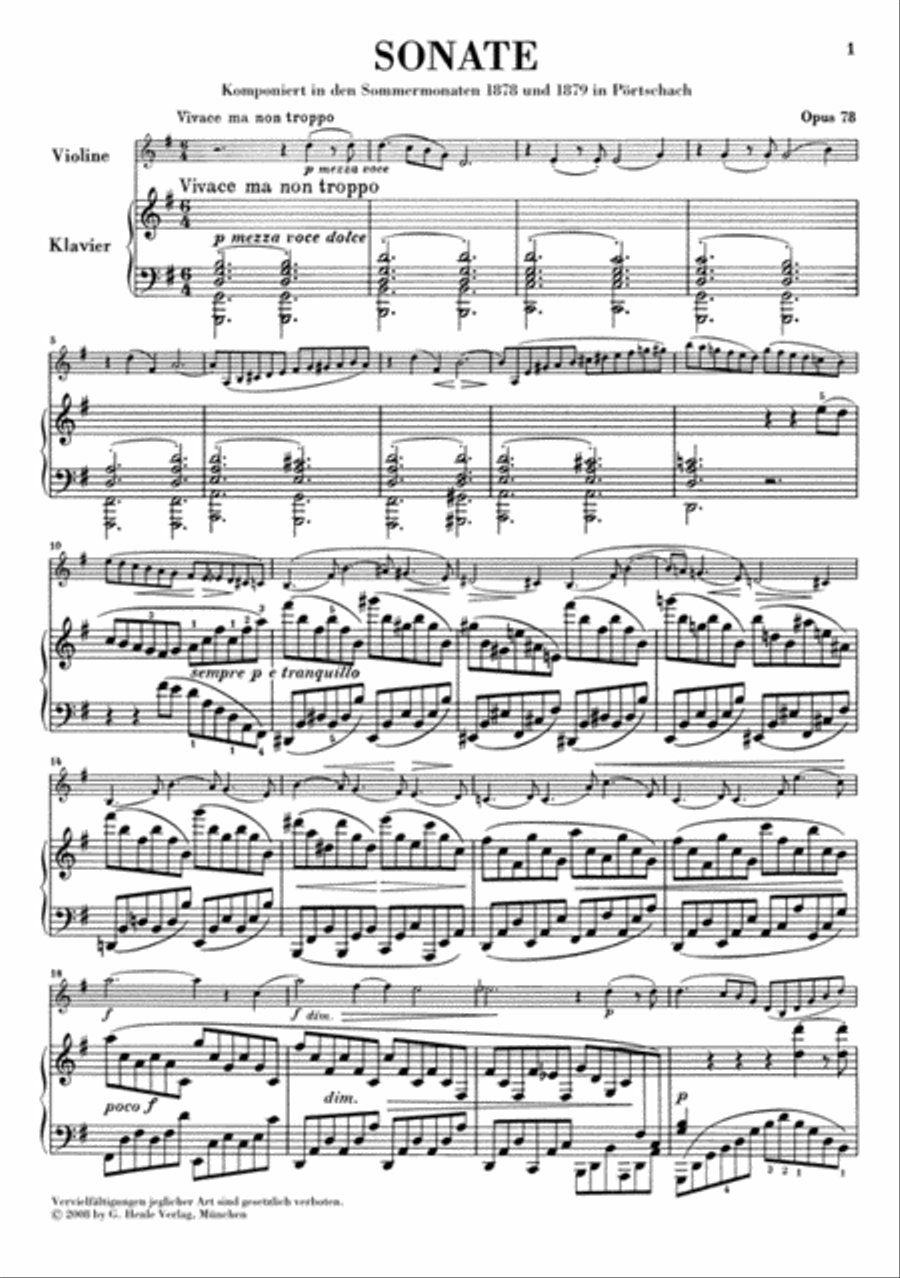 Sonata for Piano and Violin in G Major, Op. 78 Violin Solo scores gallery preview page 2