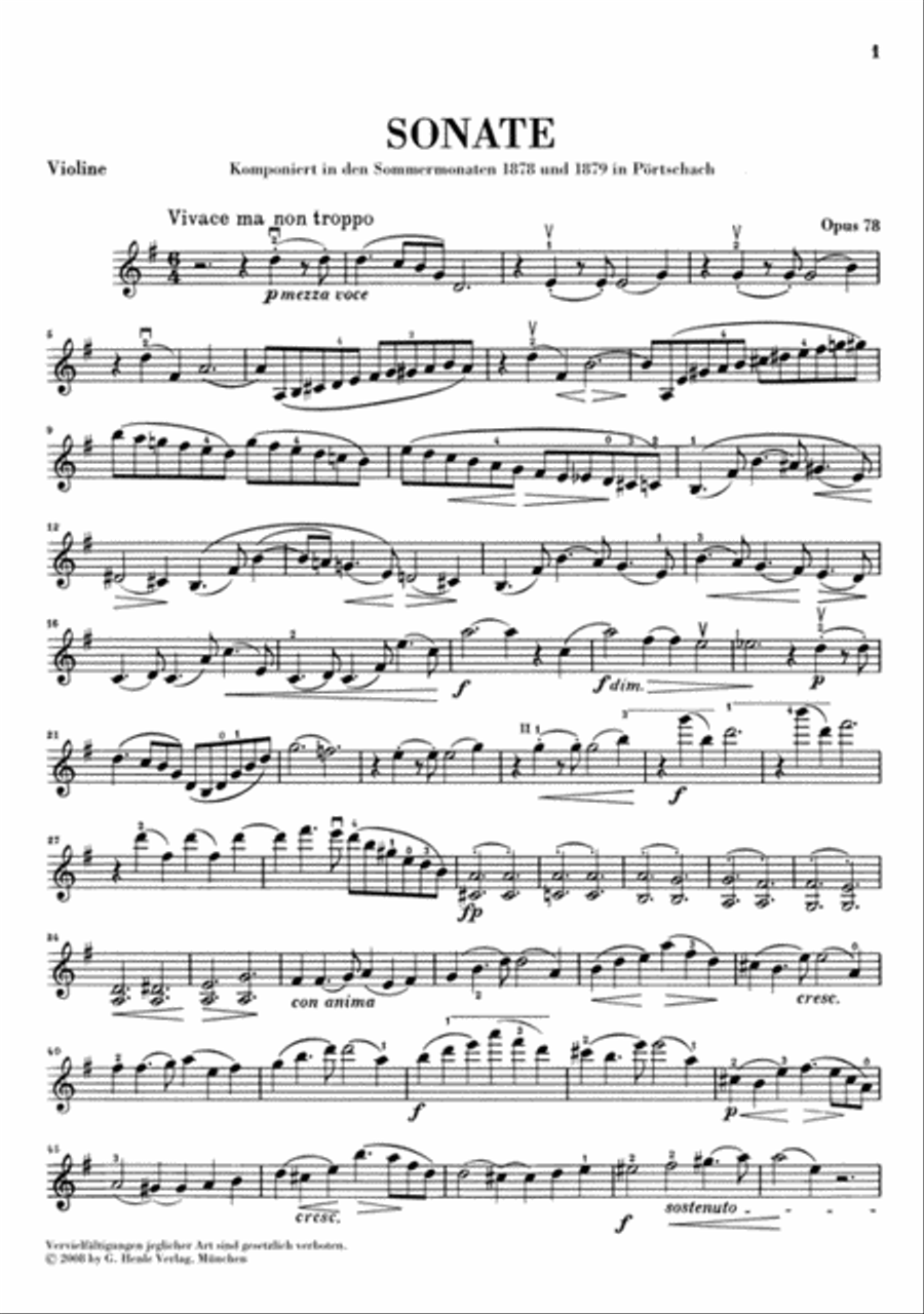 Sonata for Piano and Violin in G Major, Op. 78 Violin Solo scores gallery preview page 3