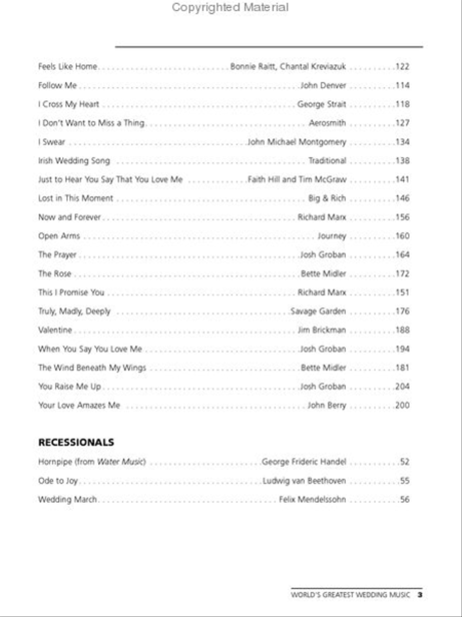 World's Greatest Wedding Music Piano, Vocal, Guitar scores gallery preview page 3
