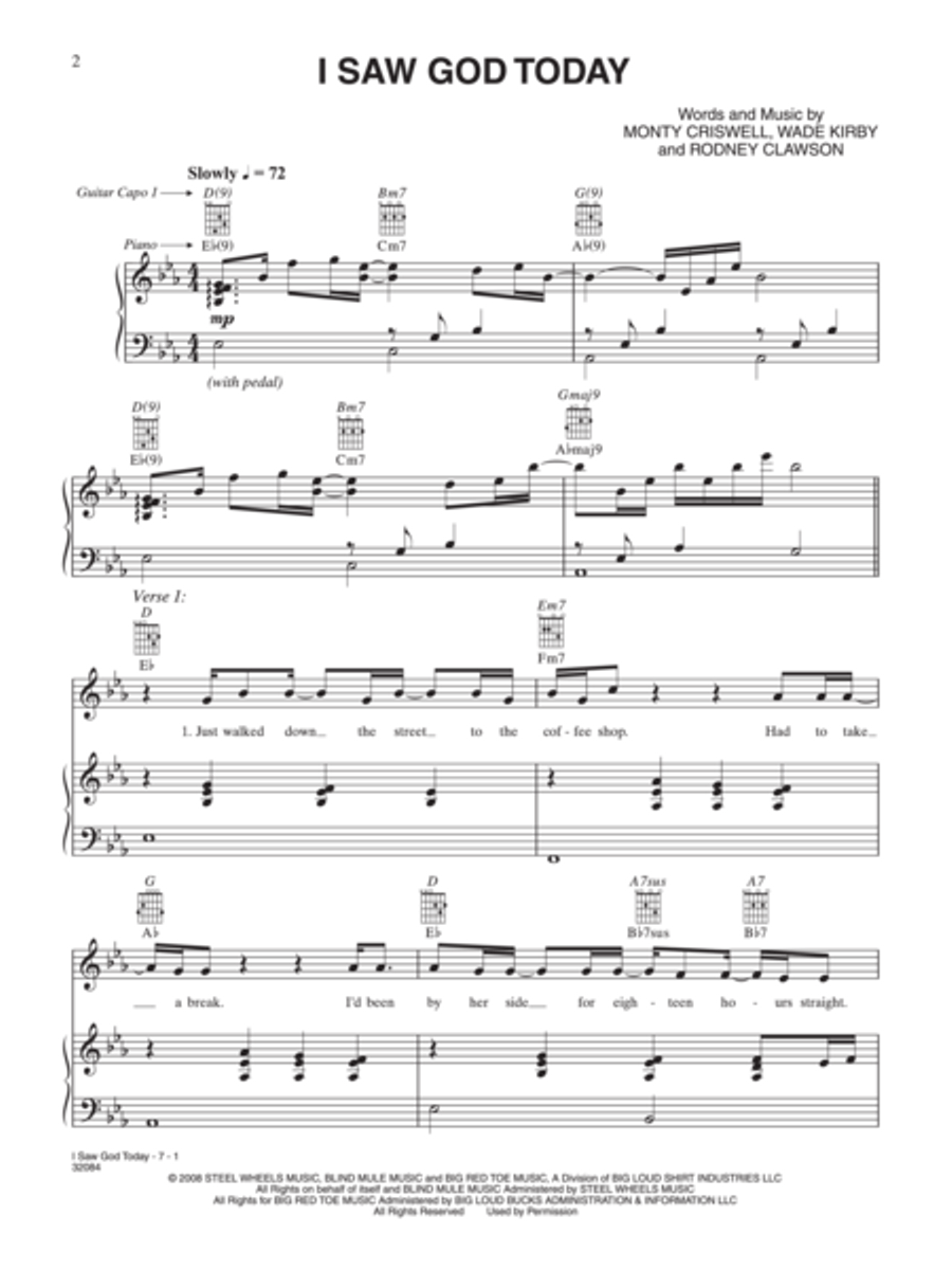 I Saw God Today Piano, Vocal, Guitar scores gallery preview page 2