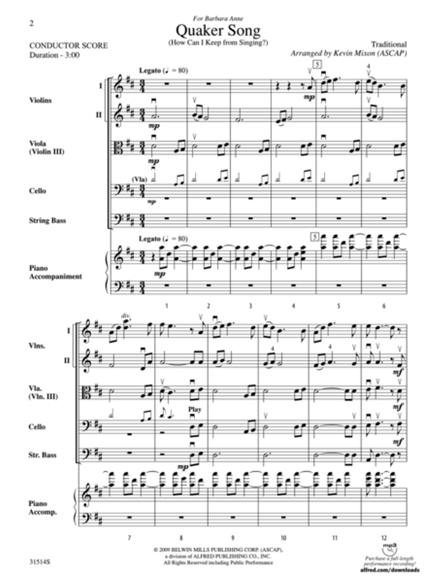 Quaker Song (How Can I Keep from Singing?) (score only) String Orchestra scores gallery preview page 2