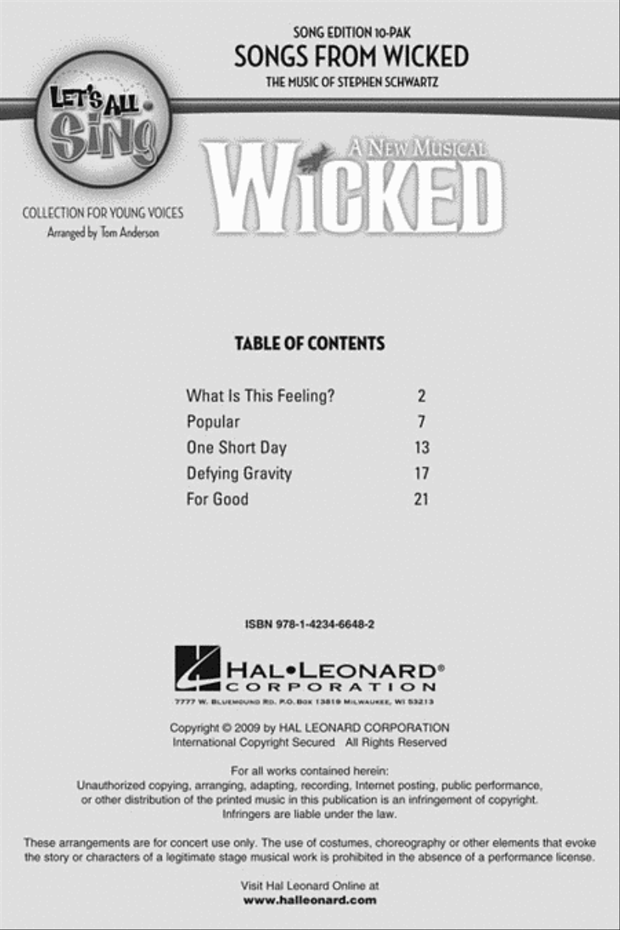 Let's All Sing Songs from Wicked Choir scores gallery preview page 2