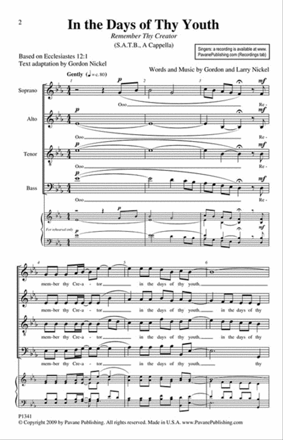 In the Days of Thy Youth In the Days of Thy Youth 4-Part scores gallery preview page 2