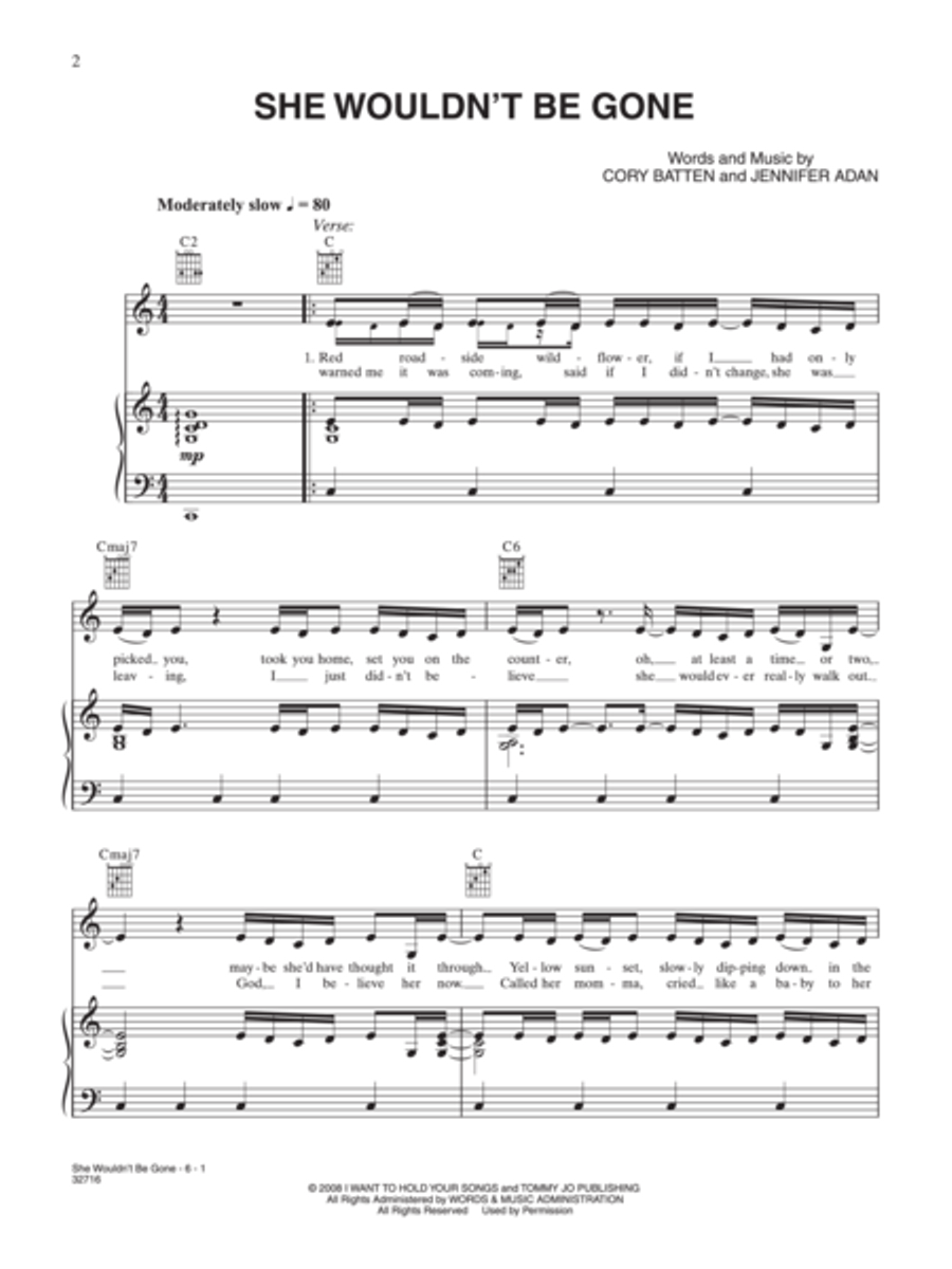 She Wouldn't Be Gone Piano, Vocal, Guitar scores gallery preview page 2