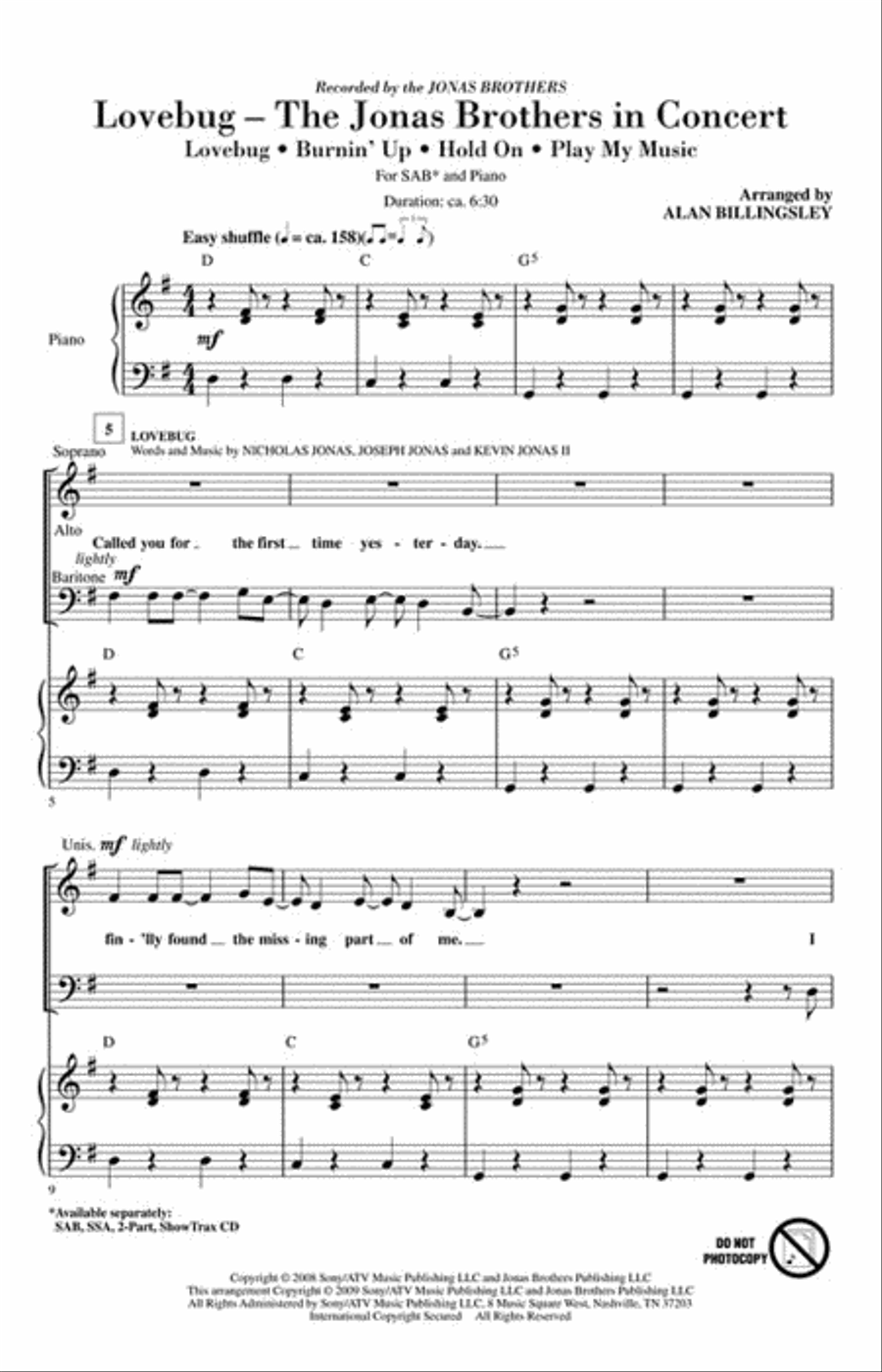 Lovebug – The Jonas Brothers In Concert 3-Part scores gallery preview page 2