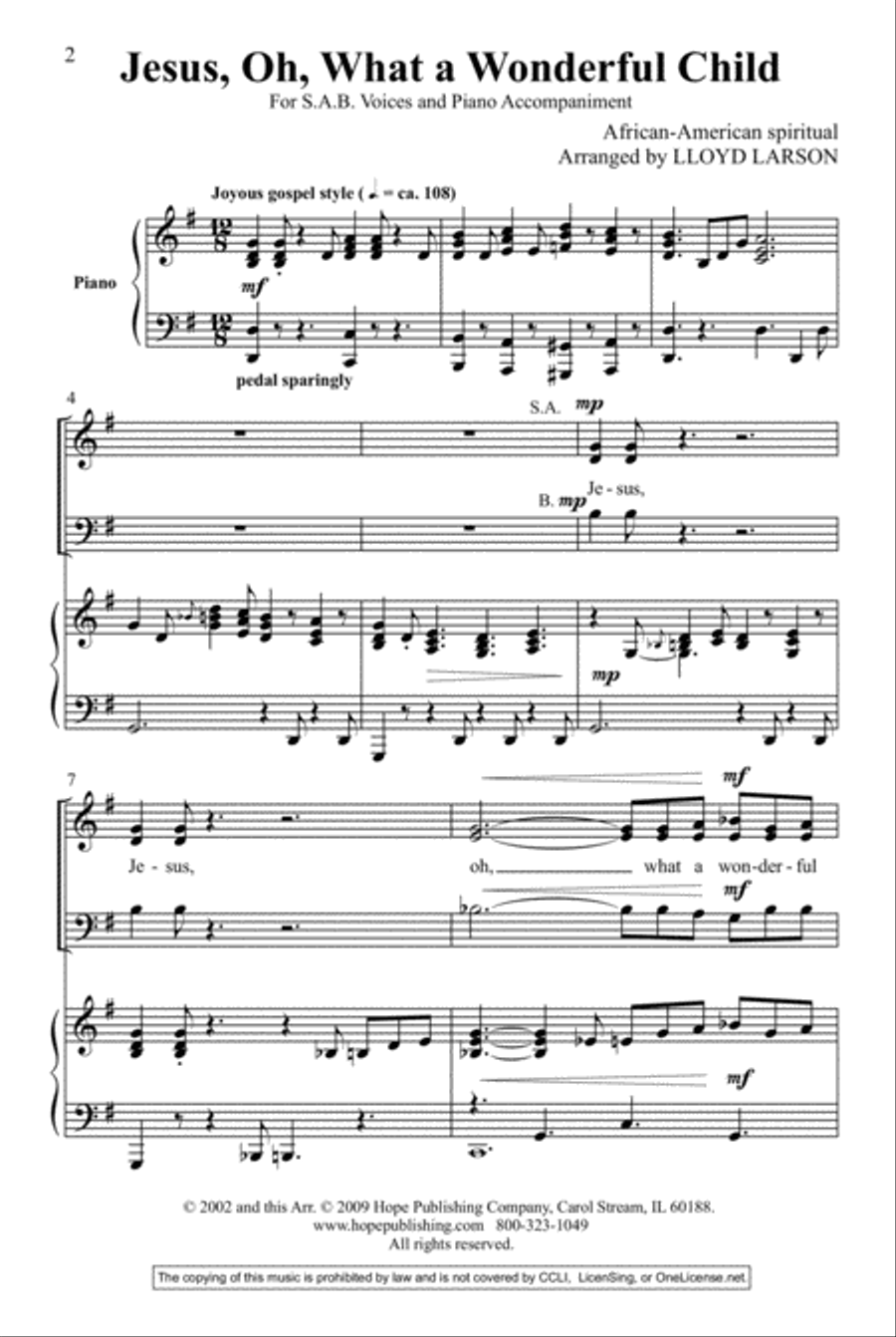 Jesus, Oh What a Wonderful Child 3-Part scores gallery preview page 2