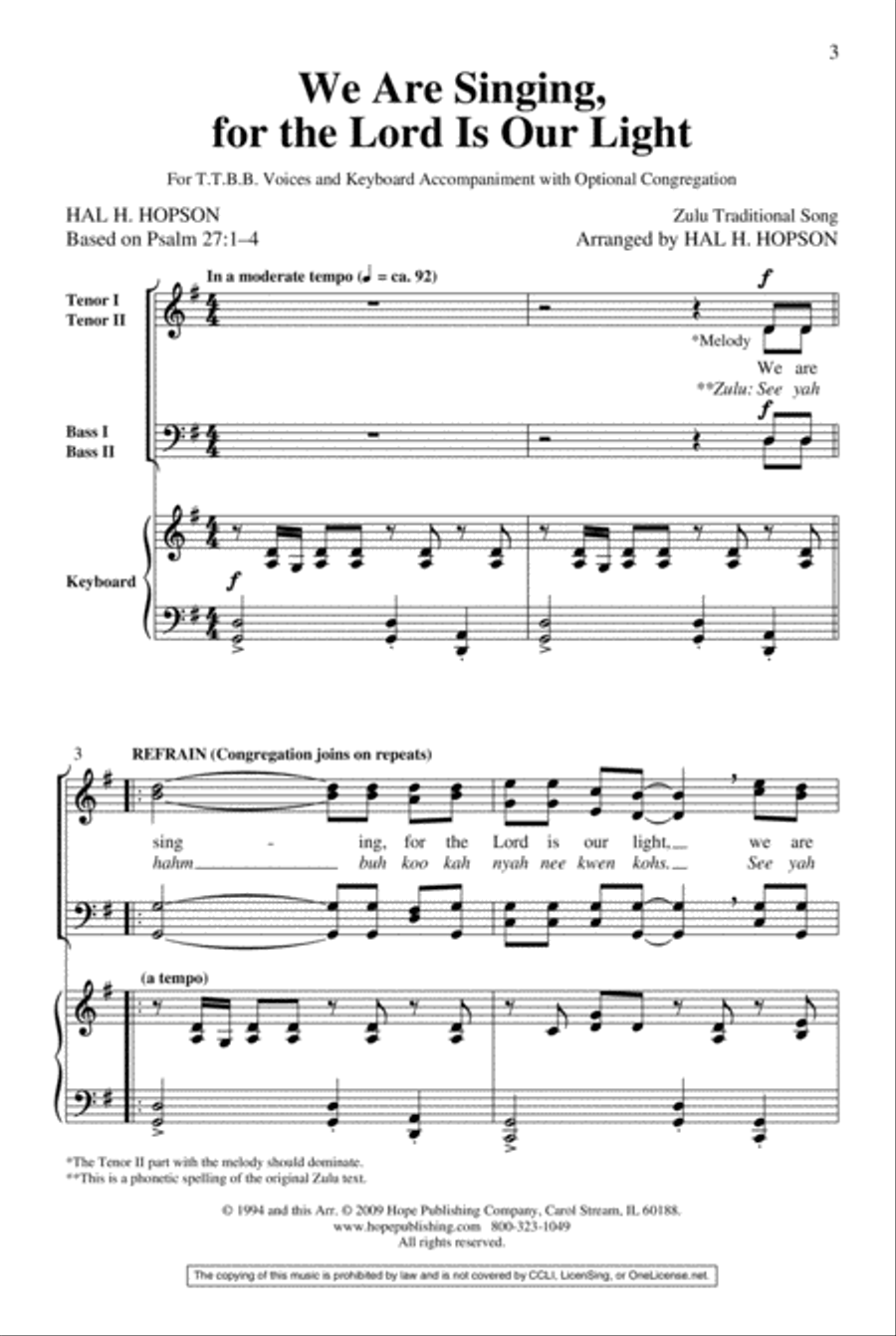 We Are Singing, for the Lord Is Our Light TTBB scores gallery preview page 2