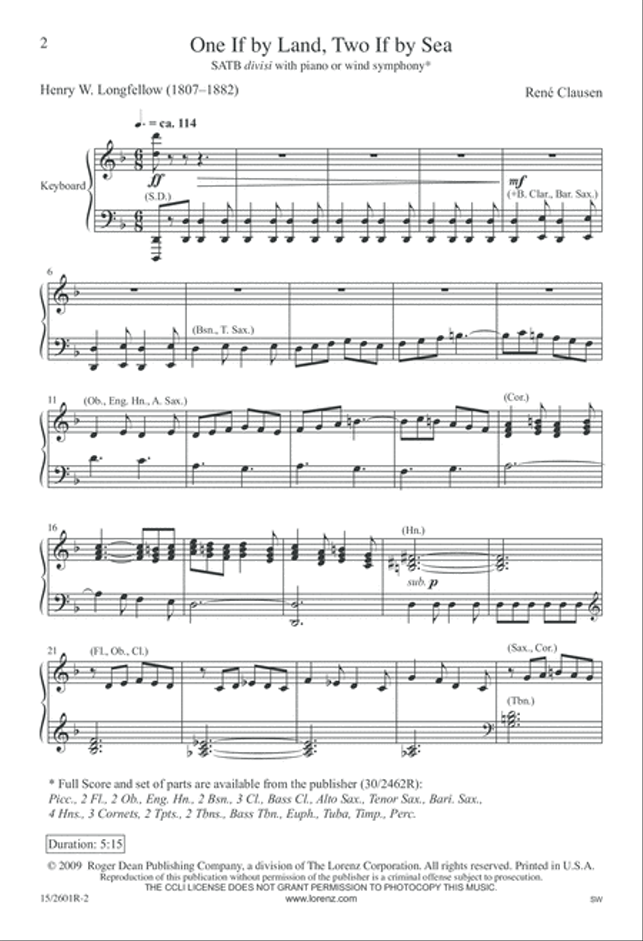 One If by Land, Two If by Sea 4-Part scores gallery preview page 3