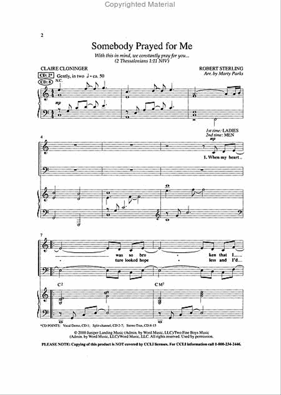 Somebody Prayed for Me (Anthem) 4-Part scores gallery preview page 2