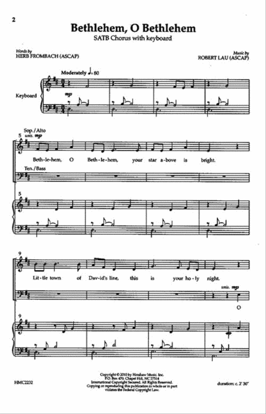Bethlehem, O Bethlehem 4-Part - Sheet Music page 2