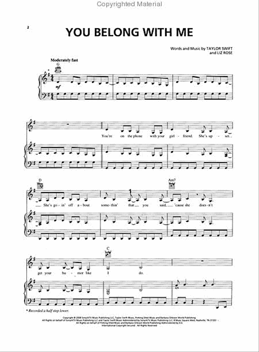 You Belong with Me Piano, Vocal, Guitar scores gallery preview page 2