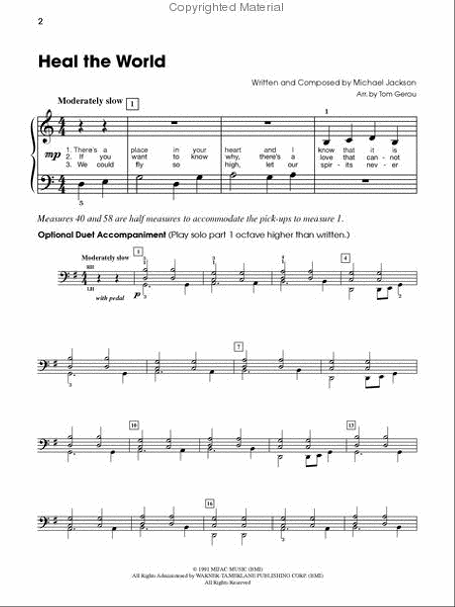Heal the World Piano Solo scores gallery preview page 2