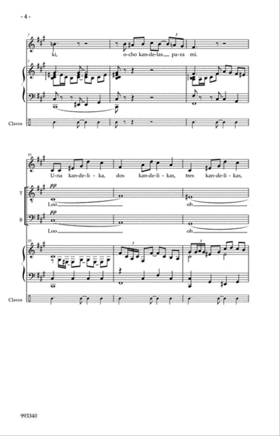 Eight Candles for Chanukah (Ocho Kandelikas) 4-Part scores gallery preview page 3