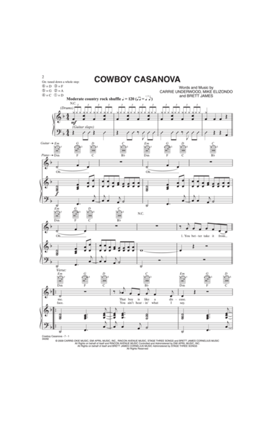 Cowboy Casanova Piano, Vocal, Guitar scores gallery preview page 2