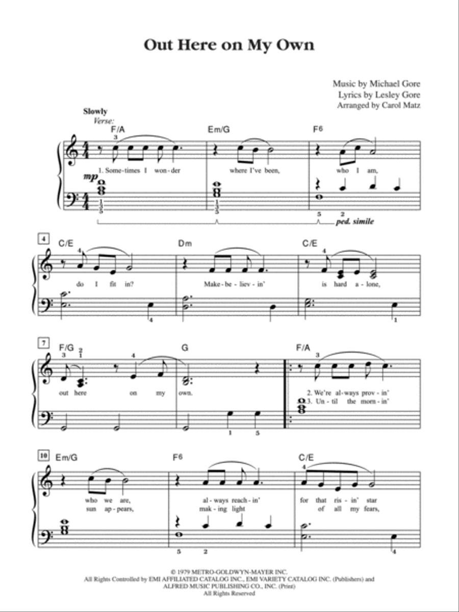Out Here on My Own (from the motion picture Fame) Easy Piano scores gallery preview page 2