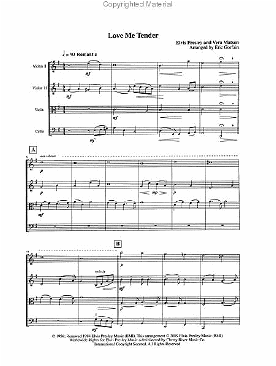 Elvis Presley - Love Songs for String Quartet Cello scores gallery preview page 3