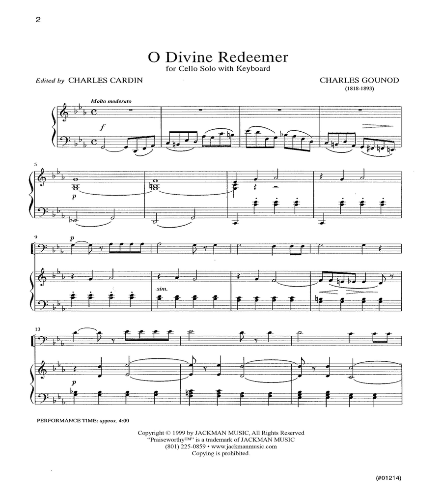 O Divine Redeemer - Cello Choir scores gallery preview page 2