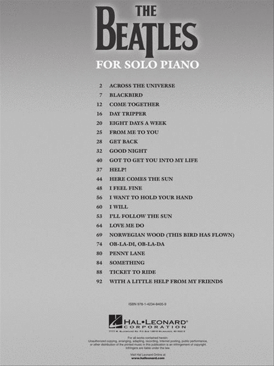 The Beatles for Solo Piano Piano Solo scores gallery preview page 4