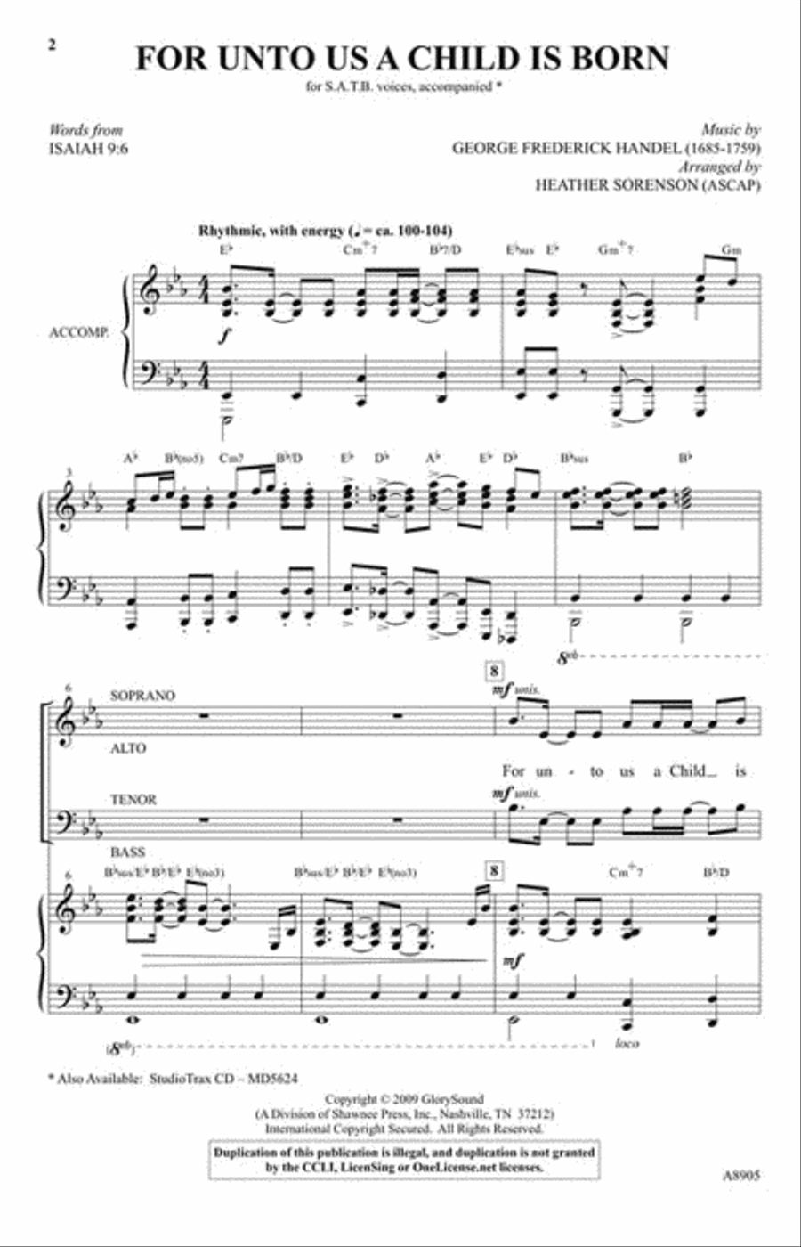 For Unto Us a Child is Born 4-Part scores gallery preview page 2