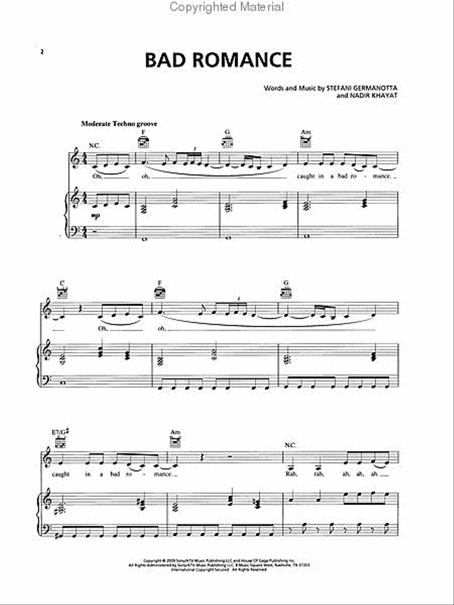 Bad Romance Piano, Vocal, Guitar scores gallery preview page 2