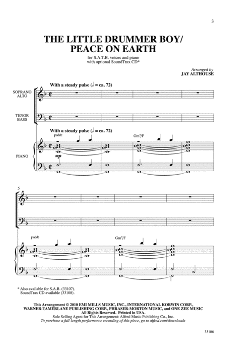 The Little Drummer Boy / Peace on Earth 4-Part scores gallery preview page 2
