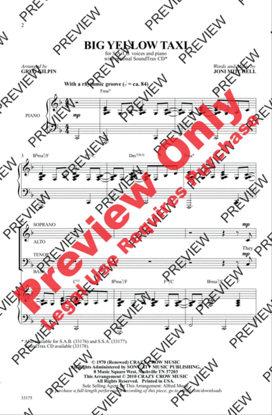 Big Yellow Taxi Big Yellow Taxi Choir scores gallery preview page 2