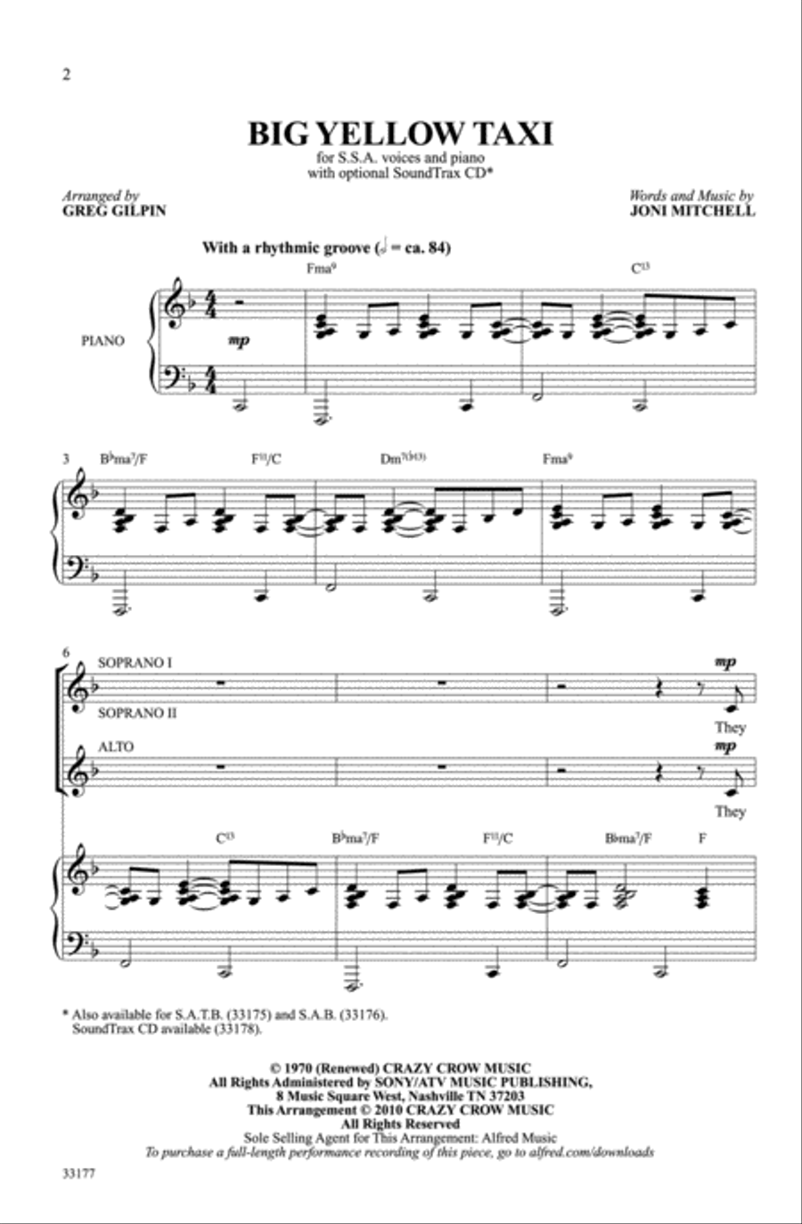 Big Yellow Taxi Choir scores gallery preview page 2