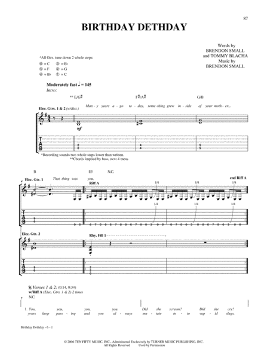 Birthday Dethday Electric Guitar scores gallery preview page 1