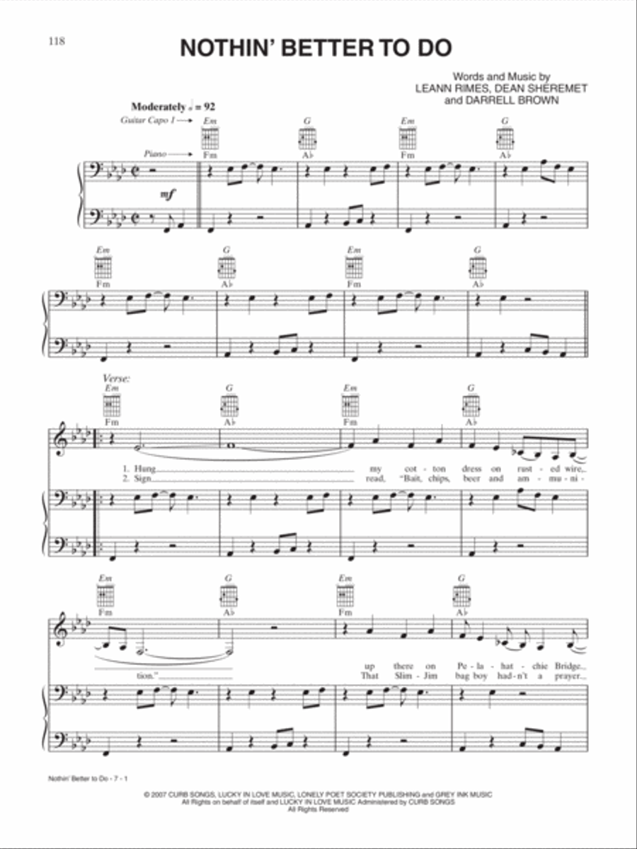 Nothin' Better to Do Piano, Vocal, Guitar scores gallery preview page 1