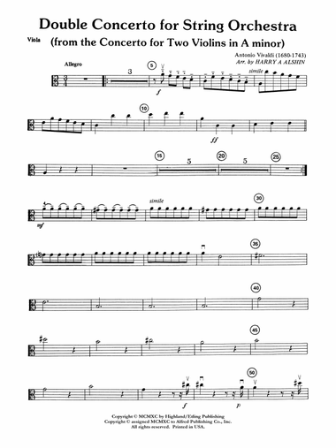 Double Concerto for String Orchestra from Concerto for Two Violins in A Minor: Viola