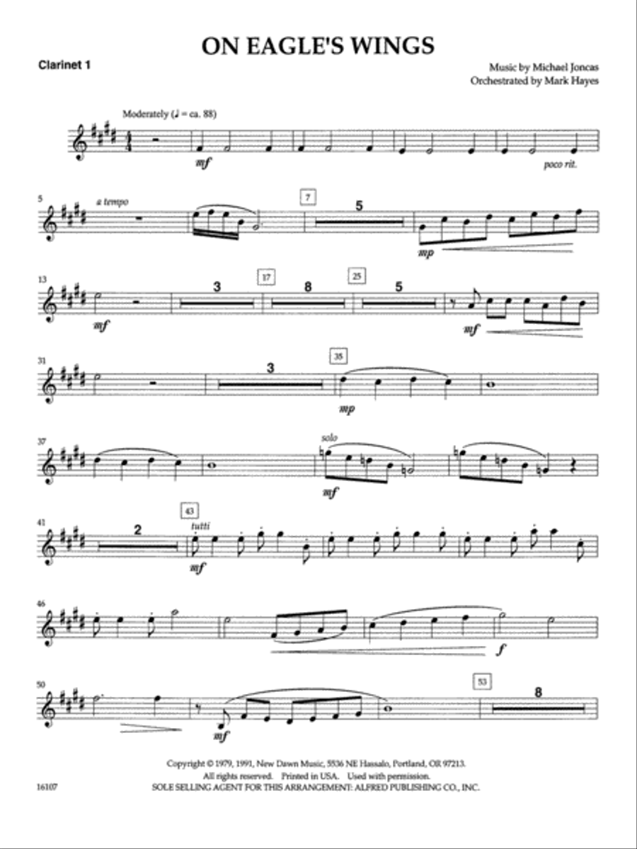 On Eagle's Wings: 1st B-flat Clarinet Part scores gallery preview page 1